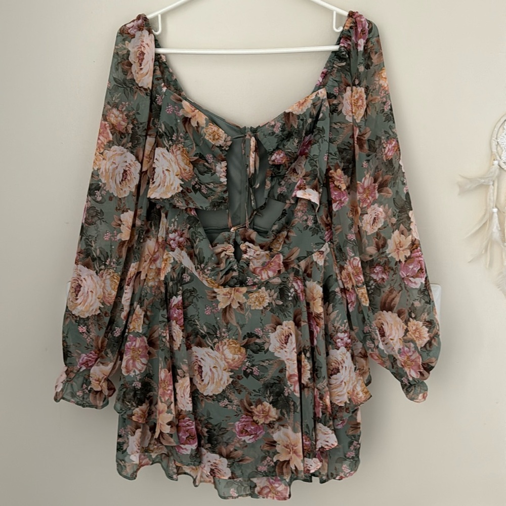 Floral romper with tie front